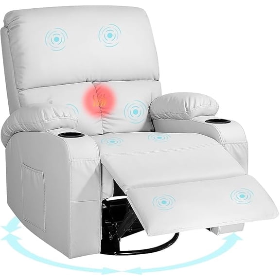 LAFWELL Rocking Recliner Chair, Massage Rocker Recliner Chair with Vibration Massage and Heat, 360° Swivel Recliner Chairs, Living Room, Bedroom, Nursery, RV, Grey