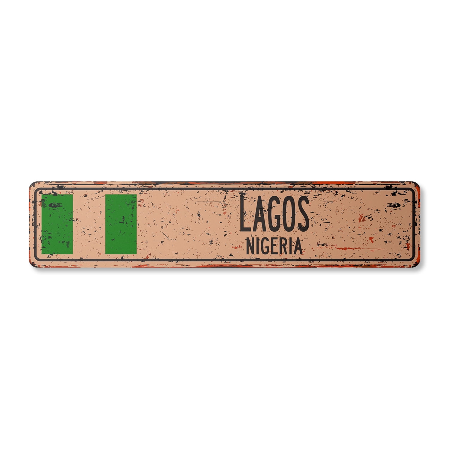 LAGOS NIGERIA Vintage Plastic Street Sign Nigerian flag city country