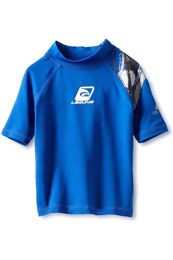 BOYS TOP - RASHGUARD SZ 5 6 BLUE - SWIM SHIRT SHORT UV 50+ QUICK DRY KIDS