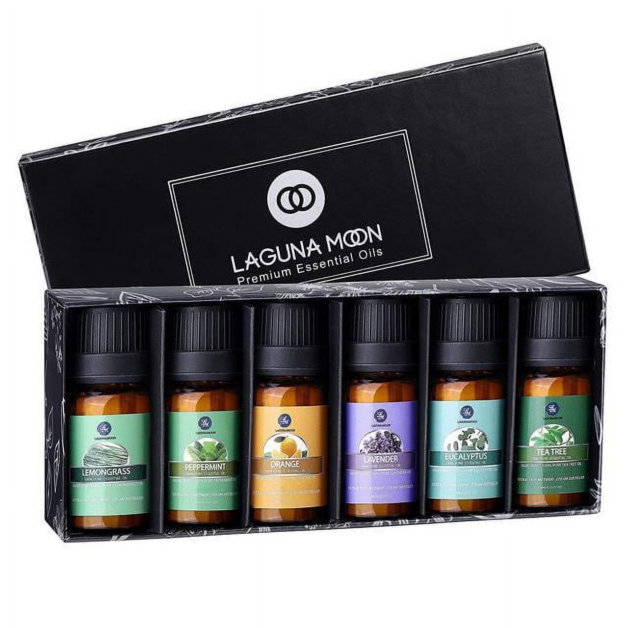LAGUNAMOON™ Fragrance Essential Oils Gift Set,Top 6 Pure Aromatherapy Oils: Lavender, Tea Tree, Peppermint, Eucalyptus, Lemongrass, Orange - image 1 of 4