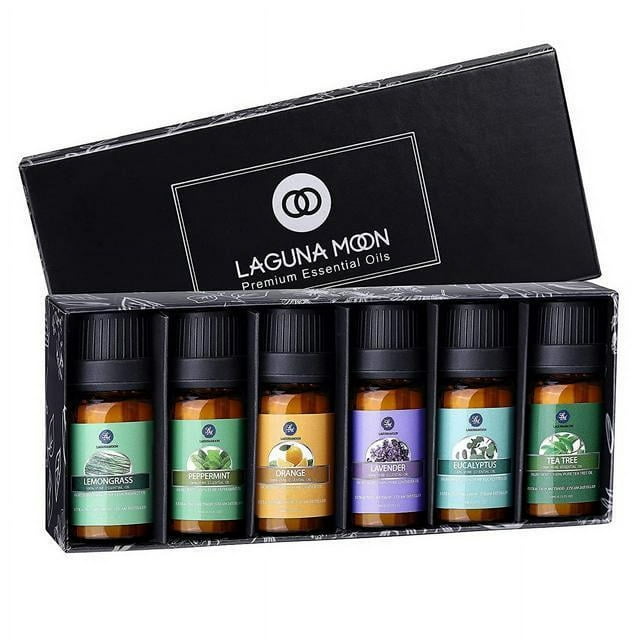 LAGUNAMOON™ Fragrance Essential Oils Gift Set,Top 6 Pure Aromatherapy Oils: Lavender, Tea Tree, Peppermint, Eucalyptus, Lemongrass, Orange