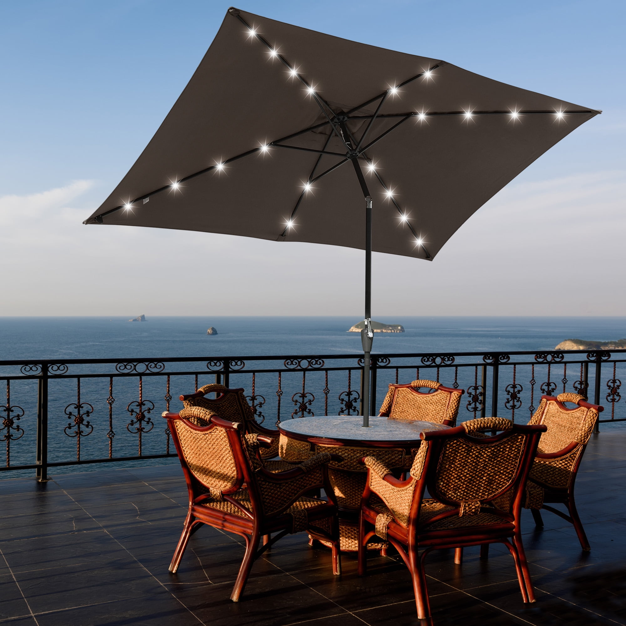 LAGarden 10x6.5ft Outdoor Rectangle Solar Powered LED Patio Umbrella with  Crank Tilt for Garden Backyard Table Market - Walmart.com