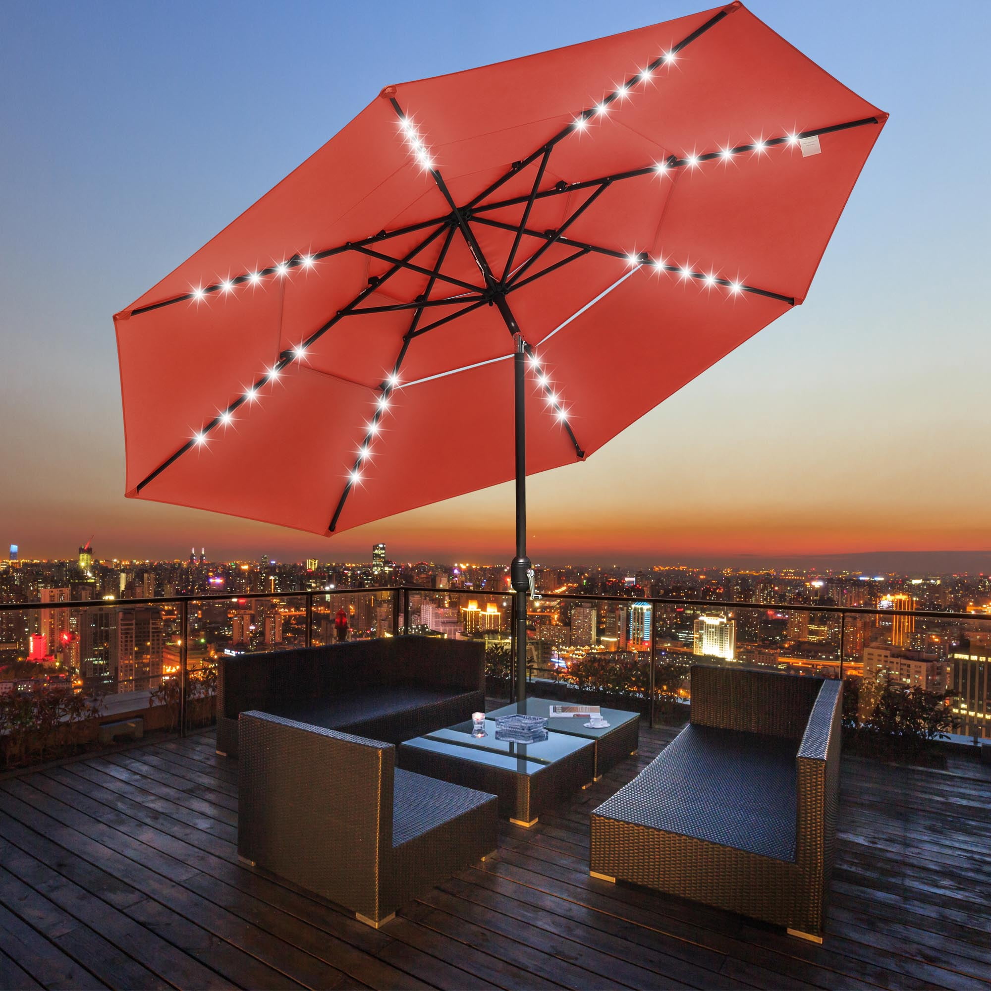 LAGarden 11 Ft 3 Tier Patio Umbrella with Solar LED Crank Tilt Button  Outdoor - Walmart.com