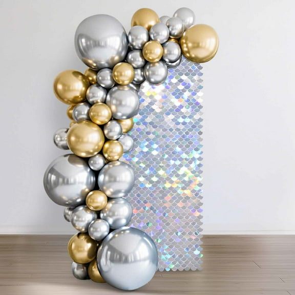 LAGarden 12 Pcs Mermaid Shimmer Wall Backdrop Panel Iridescent Silver Sequin Party 3x4 Ft