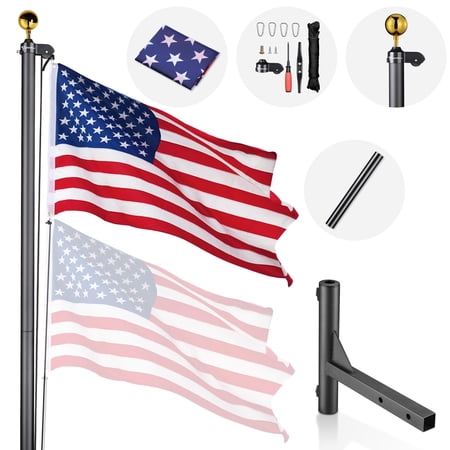 Yescom 20Ft Black Sectional Flag Pole Kit with 2" Hitch Mount Flagpole Holder SUV Truck Camper Yard Commercial Garden