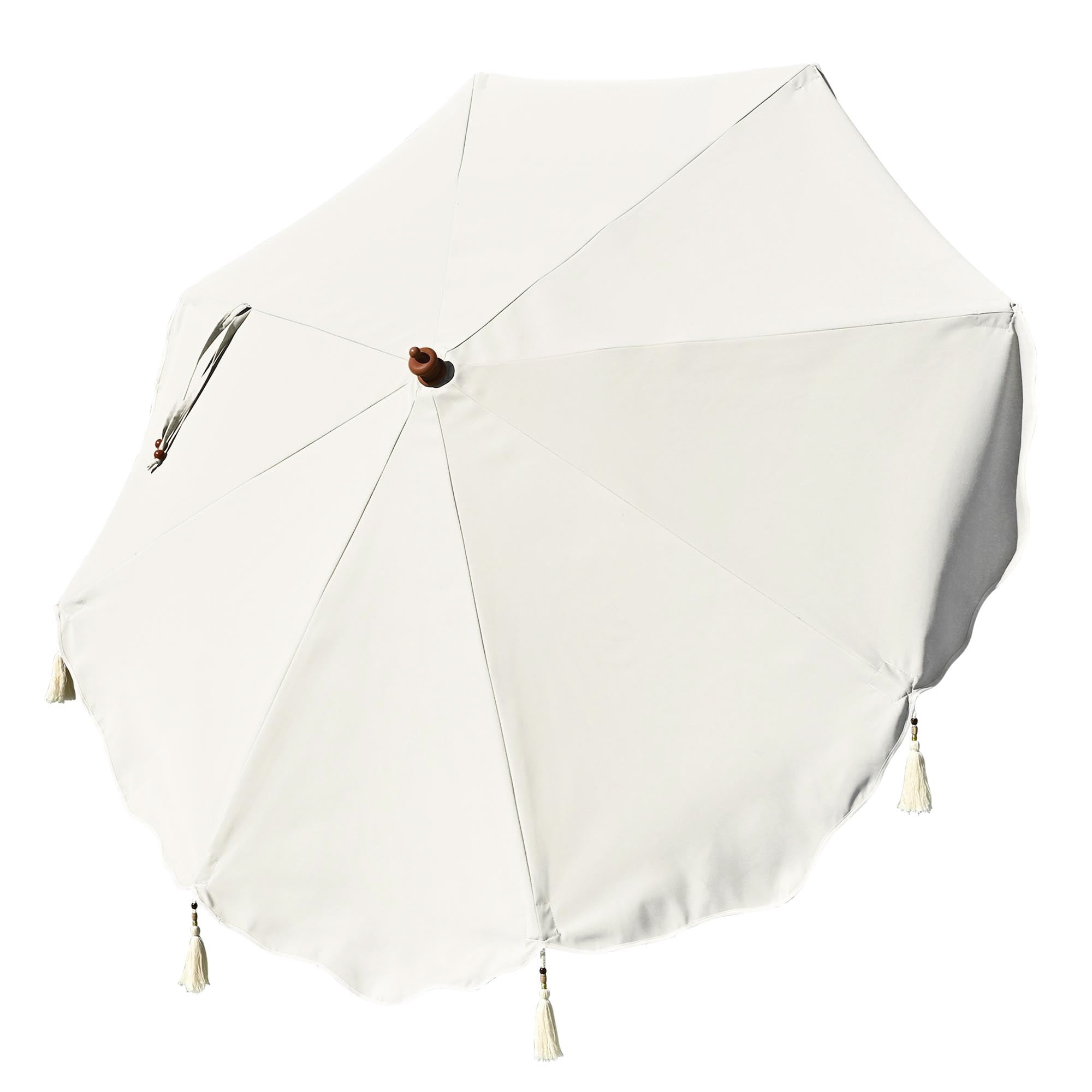 Beige Nylon Boho Fringe Umbrella Replacement Canopy, 7 ft