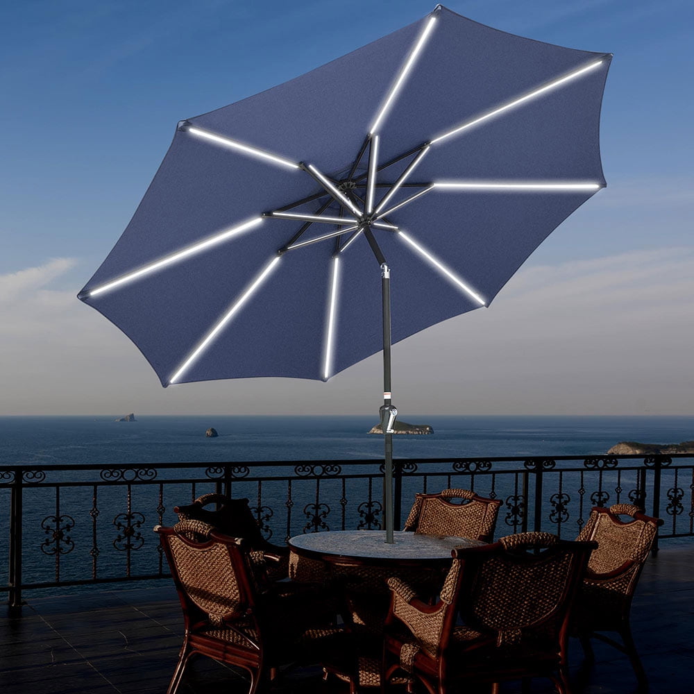 LAGarden 9' Solar Power LED Patio Umbrella 8 Ribs Outdoor Tilt with Crank -  Walmart.com