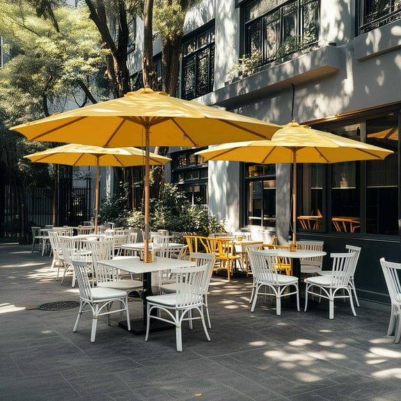 LAGarden 9Ft Patio BOHO Market Patio Umbrella 260GSM Acrylic Fabric 5-Year-Non-Fading Resort Outdoor Market Buttercup Yellow