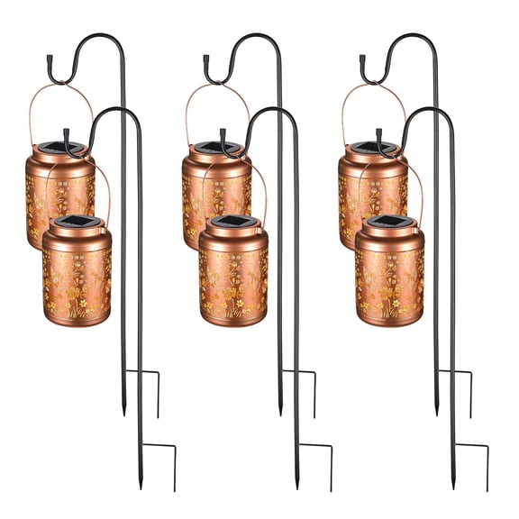 LAGarden Hummingbird Solar Lantern with Shepherds Hooks Outdoor Hanging Decor Light Christmas Gifts Yard Patio 6Pack