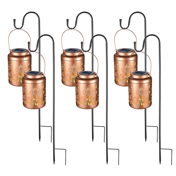 LAGarden Mushroom Solar Lantern with Shepherds Hooks Outdoor Hanging Decor Light Christmas Gifts Yard Patio Porch 6Pack