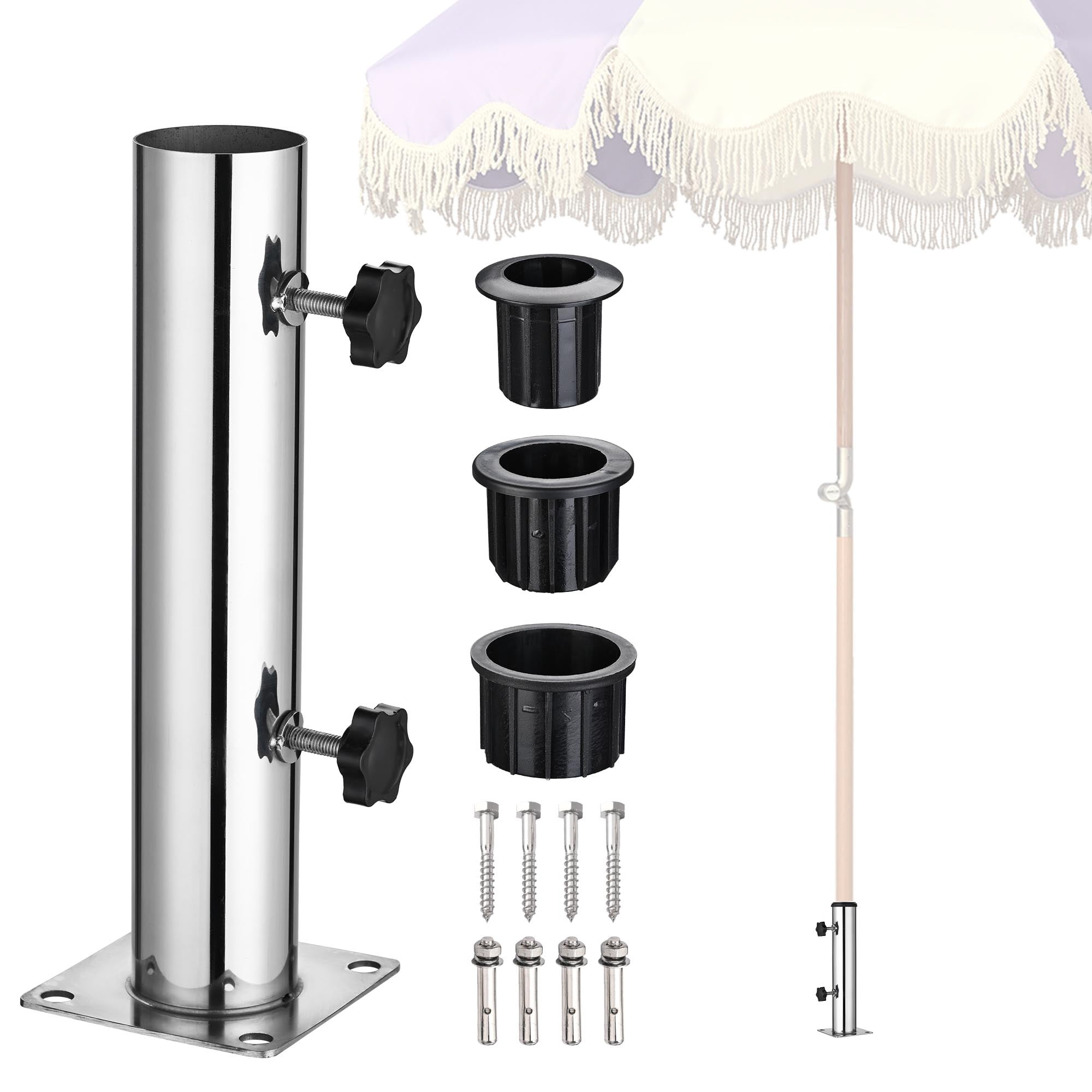 LAGarden Patio Umbrella Stand Stainless Steel Deck Mount Parasol Base for Granite Outdoor Railing Balcony Courtyard Poolside
