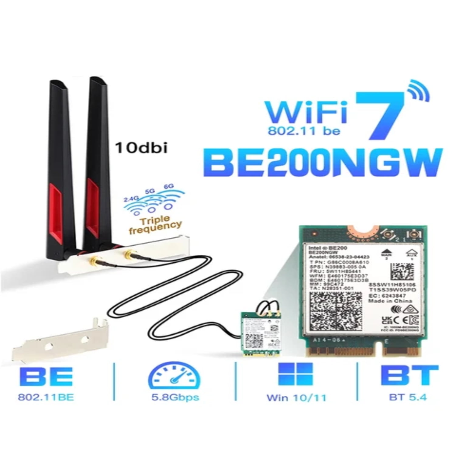 Nieuwe 5.8 Gbps Wi-Fi 7 Bluetooth 5.4 PCI-E WiFi Adapter Intel BE200 Card 2.4/5/6 GHz 802.11be voor Windows 11 PC Desktop