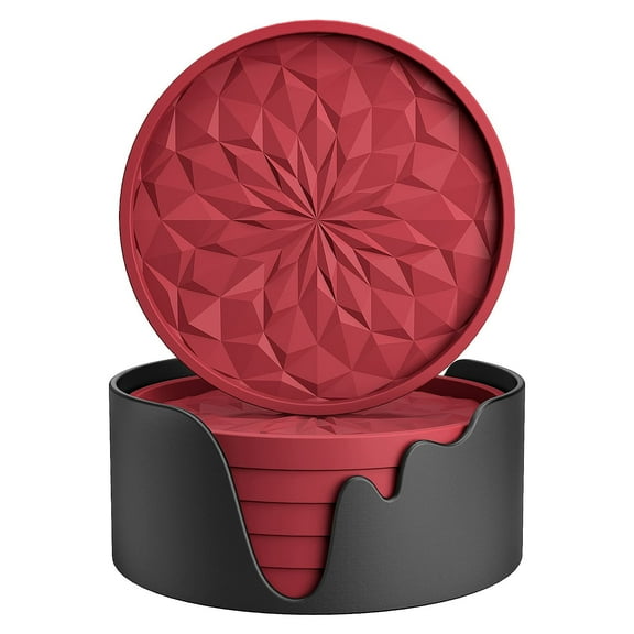 LAI FION 6-Piece Heat Resistant Silicone Wine Red Coaster