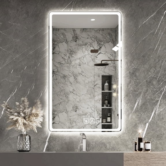 LAIAY Rectangular Frameless Illuminated Bathroom Vanity Mirror With Adjustable Light And Anti fog Wall Mounted Mirror