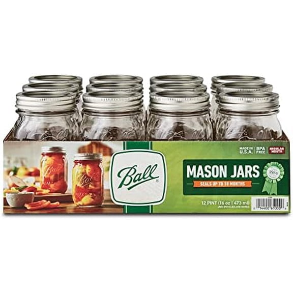 LAIBY Ball Regular Mouth Mason Jars With Lids 16 Oz (12 Jars), Canning$$Home Decor, Kitchen, & Other