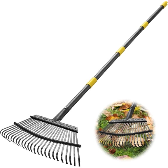 LAIDER HEROS Collapsible Rake for Leaves 25 Metal Tines, 60 inch Metal Garden Rake Heavy Duty