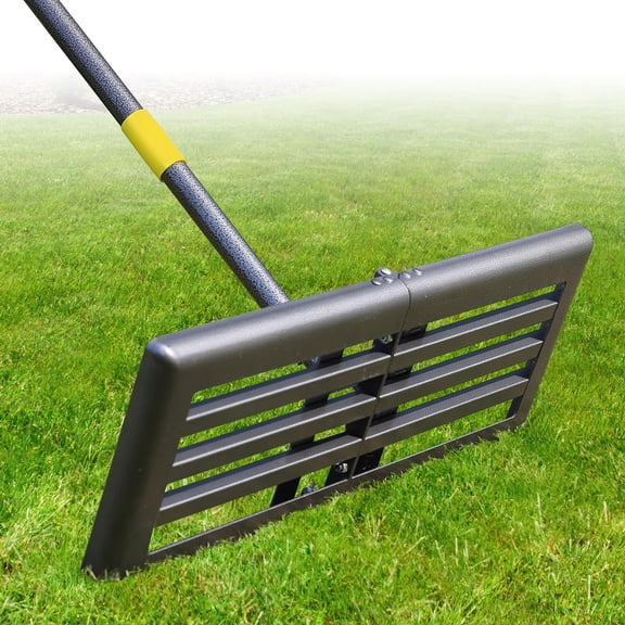LAIDER HEROS Lawn Leveling Rake, 26''×25'' Lawn Leveler Tool for Lawns with Adjustable 5ft Handle, Heavy Duty for Yard Garden Golf Course