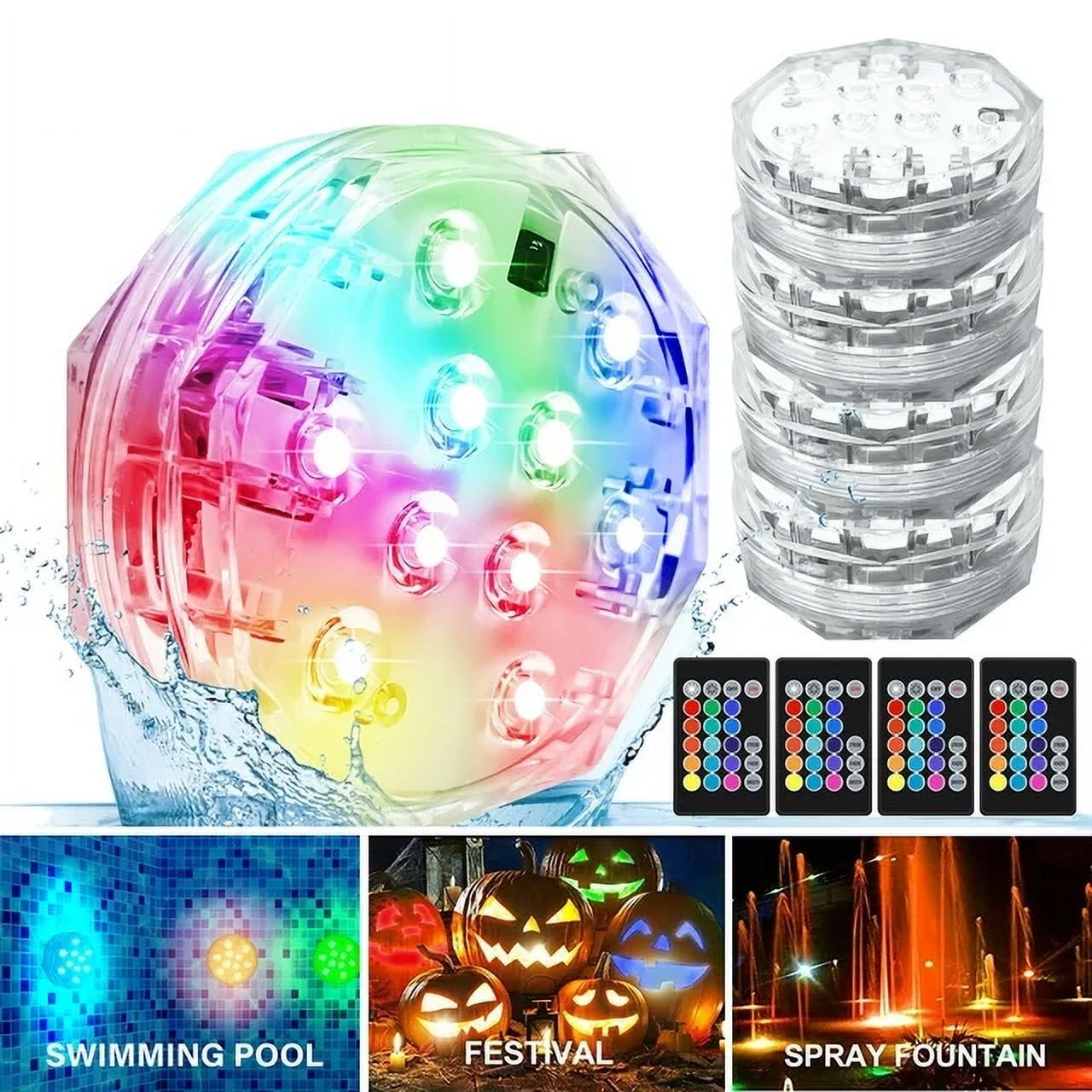 LAIGHTER 4 Pack Submersible LED Lights, Waterproof LED Pool Lights with