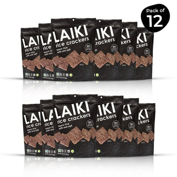 LAIKI Black Rice Crackers | Gluten-free Healthy Snack | Vegan Savoury Snack | NON-GMO Certified | Tasty Snack | Diabetic Friendly | 100% Wholegrain | Clean & Vegan Certified | Party Snack | Pack of 12