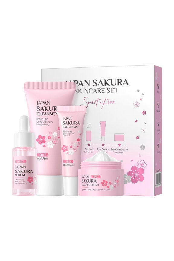 Sakura Skin Care Set 4PCS with Cleanser Serum Eye Cream,Face Cream For Girl Hydrating Skin Women Soothing Facial Skin Care Set