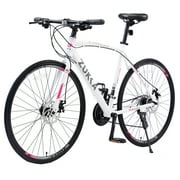 LAILAIBOSS Inch Mountain Bike 21 Speed Mountain Bike Dual Suspension Mountain Bike Aluminum Alloy Frame Bike with Dual Disc Brake for Men/Women/Teen, Multiple Colors White