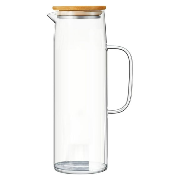 LAILLSH 1Pc Glass Pitcher with Lid and Handle, Glass Carafe for Hot/Cold Water, Large Iced Tea Pitcher for Coffee, Juice and Homemade Beverage 1.2L Wooden Lid - 2025 New Arrival🔥