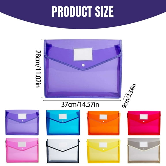 LAILLSH 2026 New Copier Documents Holder Envelope Folder File Storage Bag With Snap Button Transparent Plastic Files Certificate File Holder/Document Folder For Certificate Legal Document Organizer M