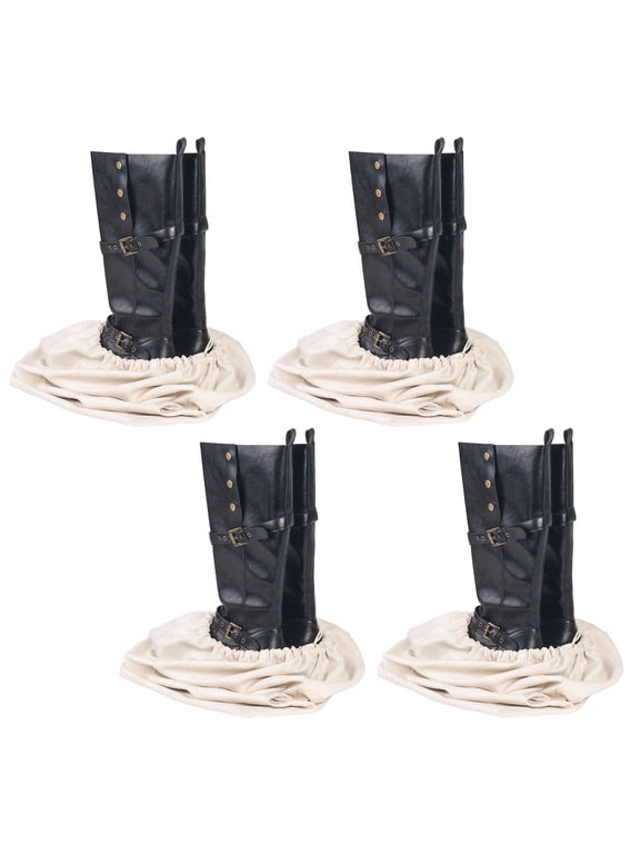 Drawstring Boot Storage Bags 4-Pack, 21 x 12 in, Hiking & Travel(Beige)