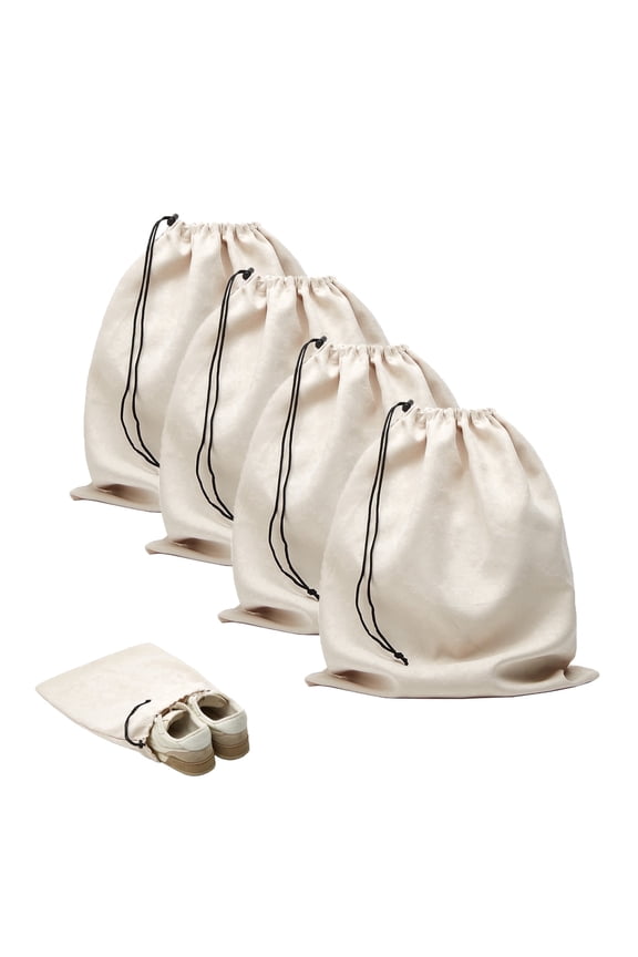 4 Pcs Travel Shoe Bags for Packing, 17.7" x 13.8" Dustproof Shoe Bags with Drawstring Closure,Washable & Reusable(Beige)