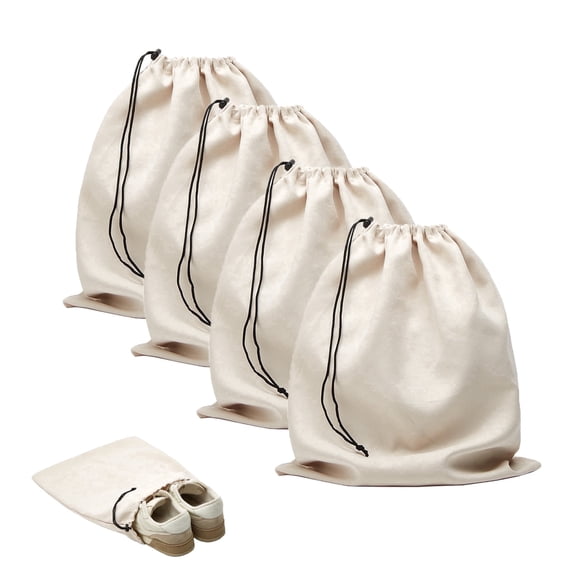 4 Pcs Travel Shoe Bags for Packing, 17.7" x 13.8" Dustproof Shoe Bags with Drawstring Closure,Washable & Reusable(Beige)