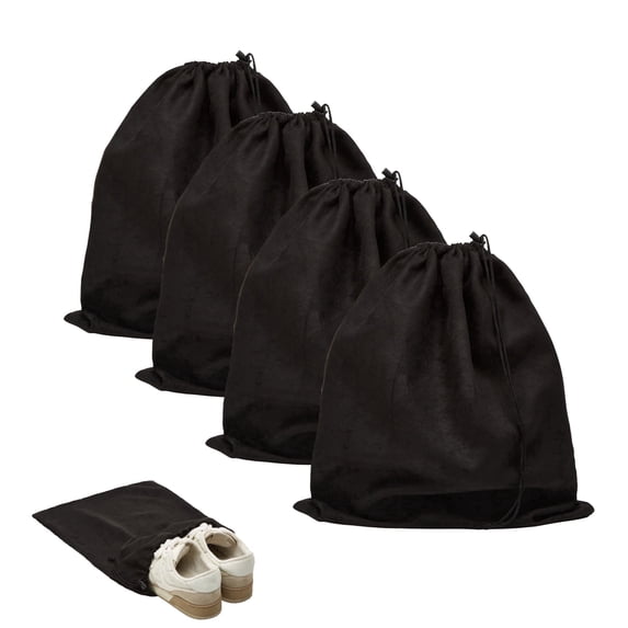 4 Pcs Shoe Bags for Travel, 17.7" x 13.8" Dustproof Shoe Bags with Drawstring Closure,Washable & Reusable(Black)