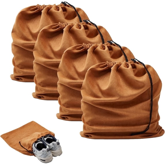 4 Pcs Shoe Bags for Travel, 17.7" x 13.8" Dustproof Shoe Bags with Drawstring Closure,Washable & Reusable(Brown)
