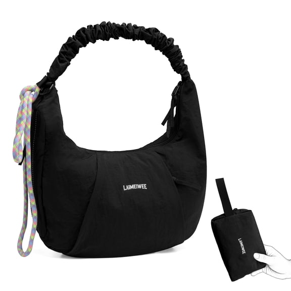 LAIMEIWEE Crescent Shoulder Bag, Nylon Hobo Crossbody Bags for Women, Water-Resistant & Lightweight Slouchy Handbag, Dumpling Purse for Everyday, Commute, Work, Travel (Black)