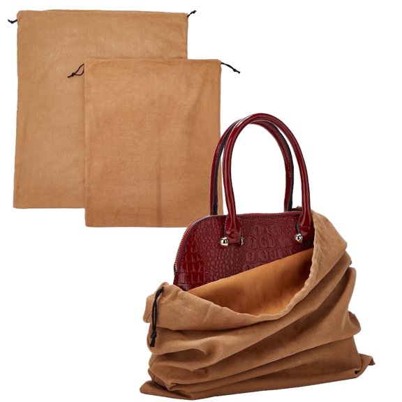 2 Pack Dustproof Drawstring Storage Pouches, Multi-Use Protective Bags for Handbags, Purses, Shoes & Boots(Brown)