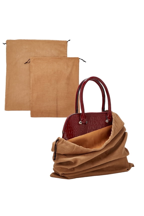 2 Pack Dustproof Drawstring Storage Pouches, Multi-Use Protective Bags for Handbags, Purses, Shoes & Boots(Brown)