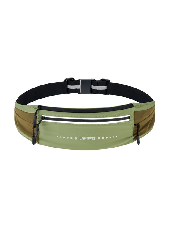 Lightweight Running Belt Fanny Pack,Water-Resistant Waist Pack for Women Men, 4-Zone Organization, Reflective strips Design for Marathon Training, Jogging, Hiking, Commuting(Green)