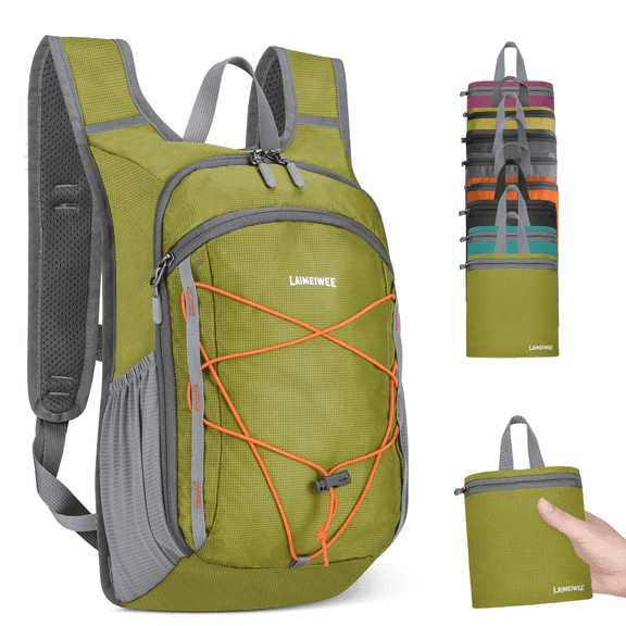LAIMEIWEE Small Hiking Backpack, 13L Lightweight Foldable Travel Backpack for Men Women, Packable Daypack Hiking Bag for Camping Walking,Green