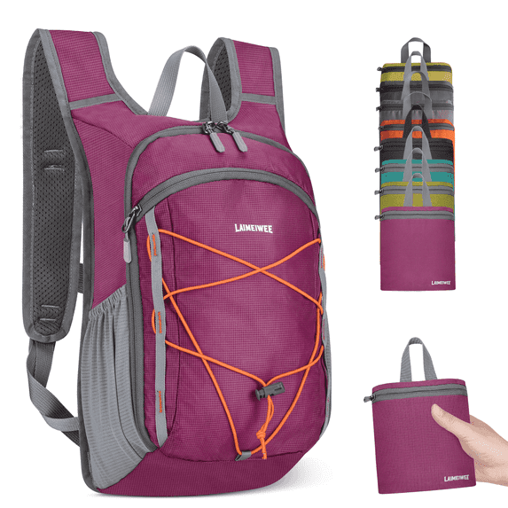 LAIMEIWEE Small Hiking Backpack, 13L Lightweight Foldable Travel Backpack for Men Women, Packable Daypack Hiking Bag for Camping Walking,Magenta