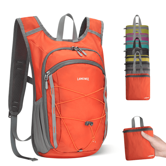LAIMEIWEE Small Hiking Backpack, 13L Lightweight Foldable Travel Backpack for Men Women, Packable Daypack Hiking Bag for Camping Walking,Orange