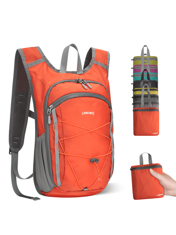 Small Hiking Backpack, 13L Lightweight Foldable Travel Backpack for Men Women, Packable Daypack Hiking Bag for Camping Walking,Orange