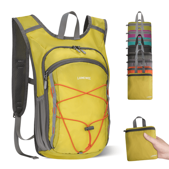 LAIMEIWEE Small Hiking Backpack, 13L Lightweight Foldable Travel Backpack for Men Women, Packable Daypack Hiking Bag for Camping Walking,Yellow