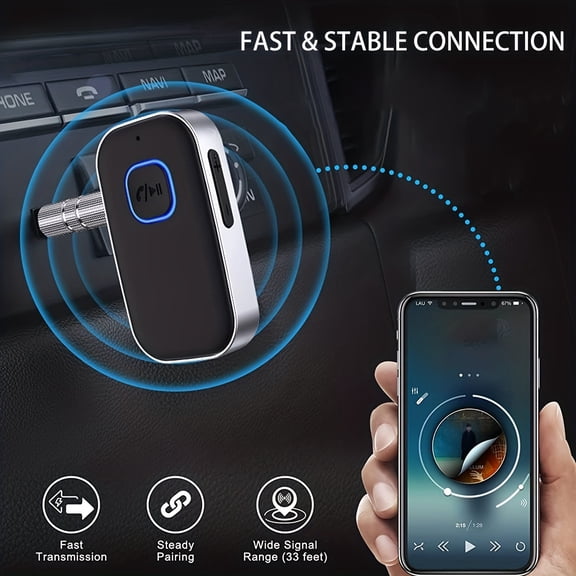 LAIMICAERIN Wireless 5.0 Car Receiver - Noise-Canceling AUX Adapter, Wireless Music & Calls for Home Stereo/Wired Headphones, Hands-Free Call