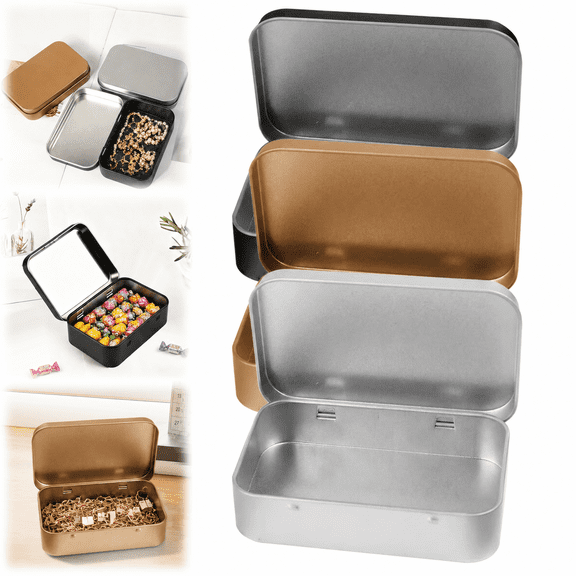 LAIOWEI Rectangular Tin Storage Box With Lid, Metal Candy Cookie Container, Sturdy Snack Storage Case, Kitchen Organizer Tin Box for Home Use Silver 1Pcs
