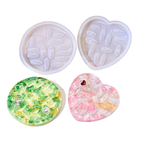 LAIQIEN 1 Set Food Grade Silicone Mold for Jewelry Tray Making 2 Size Round/Heart Shape