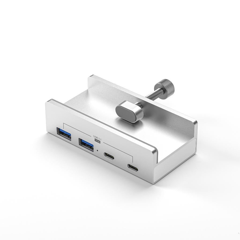 LAIQIEN 10Gbps USB C USB Hub 4 Ports Aluminum USB 3.1 Docking Hub Clamp for Desk Computer with 5V 2A Extra Power Supply Port