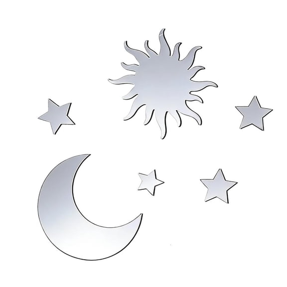 LAIQIEN 1Set Moon Star Mirror Wall Sticker Selfs Adhesive Mirror Wall Decors Removable
