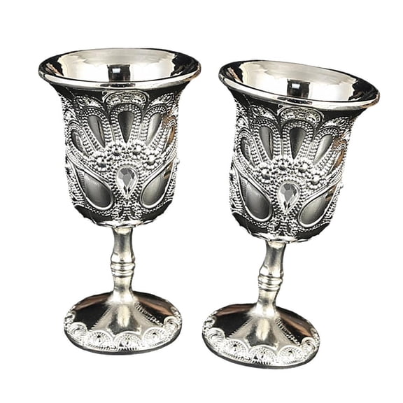 LAIQIEN 2Pcs Small Goblet Chalices European Style Embossed Drinking Cups Birthday Gift