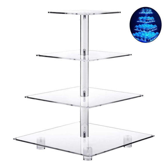 LAIQIEN 4-Tier Cake Plate Stand LED Light String Cupcake Holder Acrylic Cupcake Display Stand Holder Wedding Party Decoration