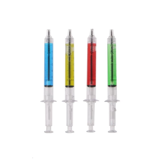 LAIQIEN 4Pcs Novelty Injection Syringe Gel Pen Ballpoint Black Ink Liquid Medical Style