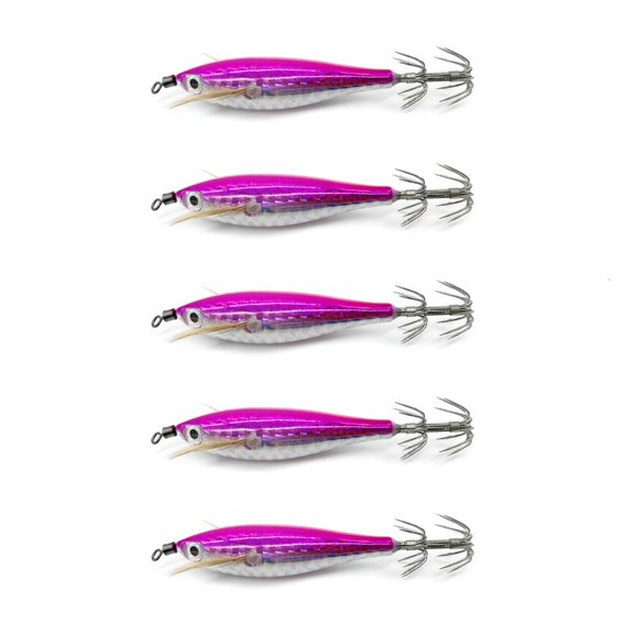 LAIQIEN 5Pcs Squid Jig Floating Horizontal Shrimp Lure Baits Glow Squid Jig Cuttlefish Hook Fishing Baits
